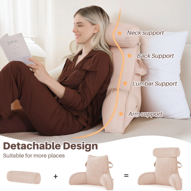 Reading Pillow with Arms Soft Backrest Support Pillow with Side Pocket