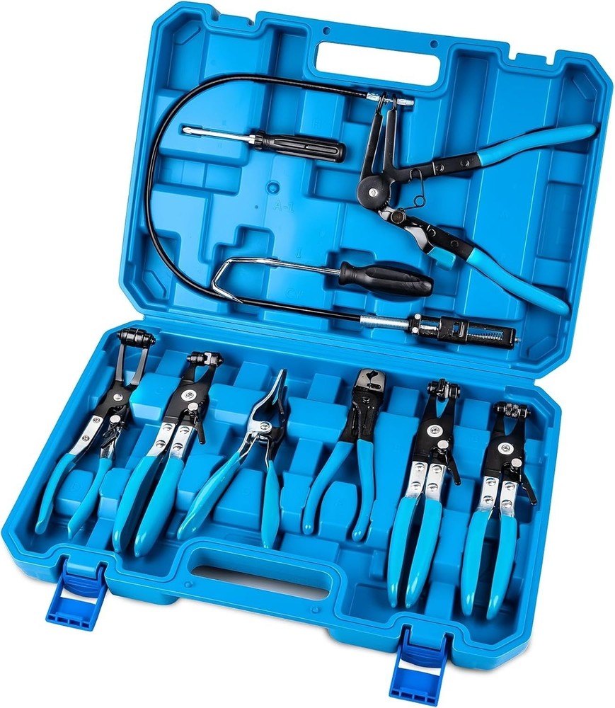 9Pc Hose Clamp Pliers Kit Long Reach Flexible Cable Type Cooling System Tool Set
