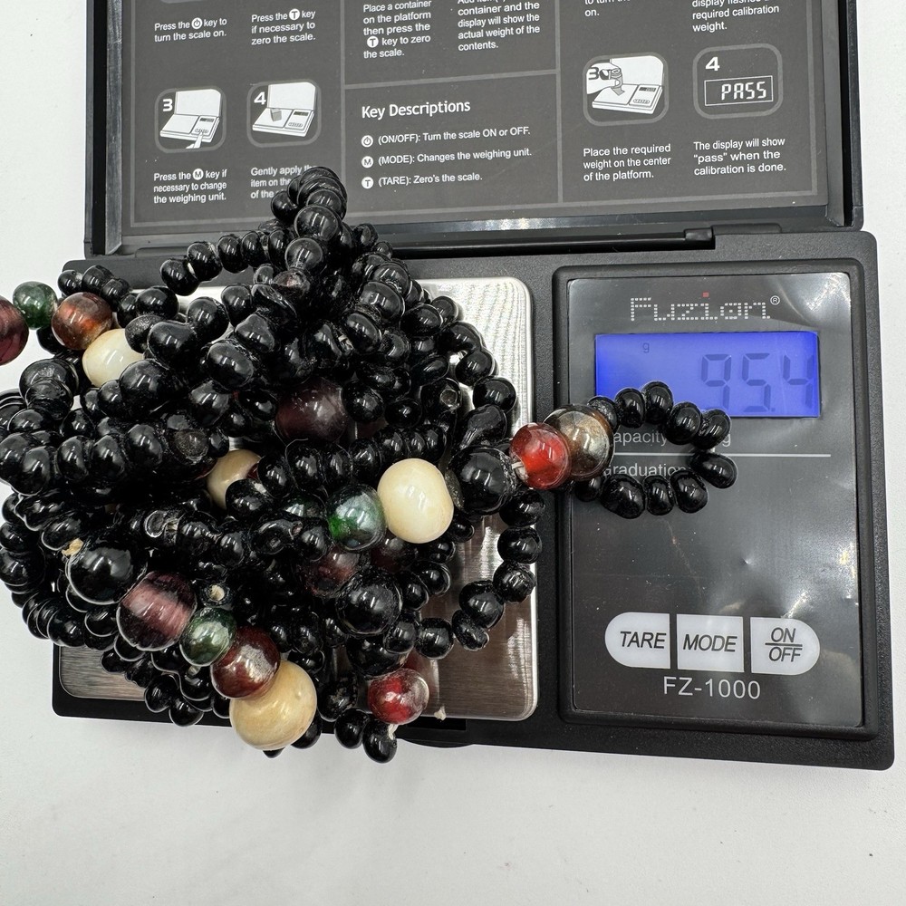Multi Colored Glass & Black Onyx Beaded Necklace 30”