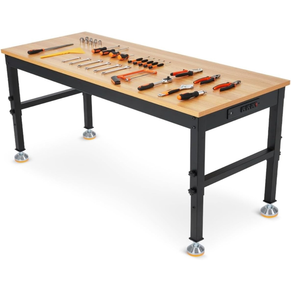 Multifunctional Work Bench Adjustable Height Workbench W/ Built-in Power Outlets