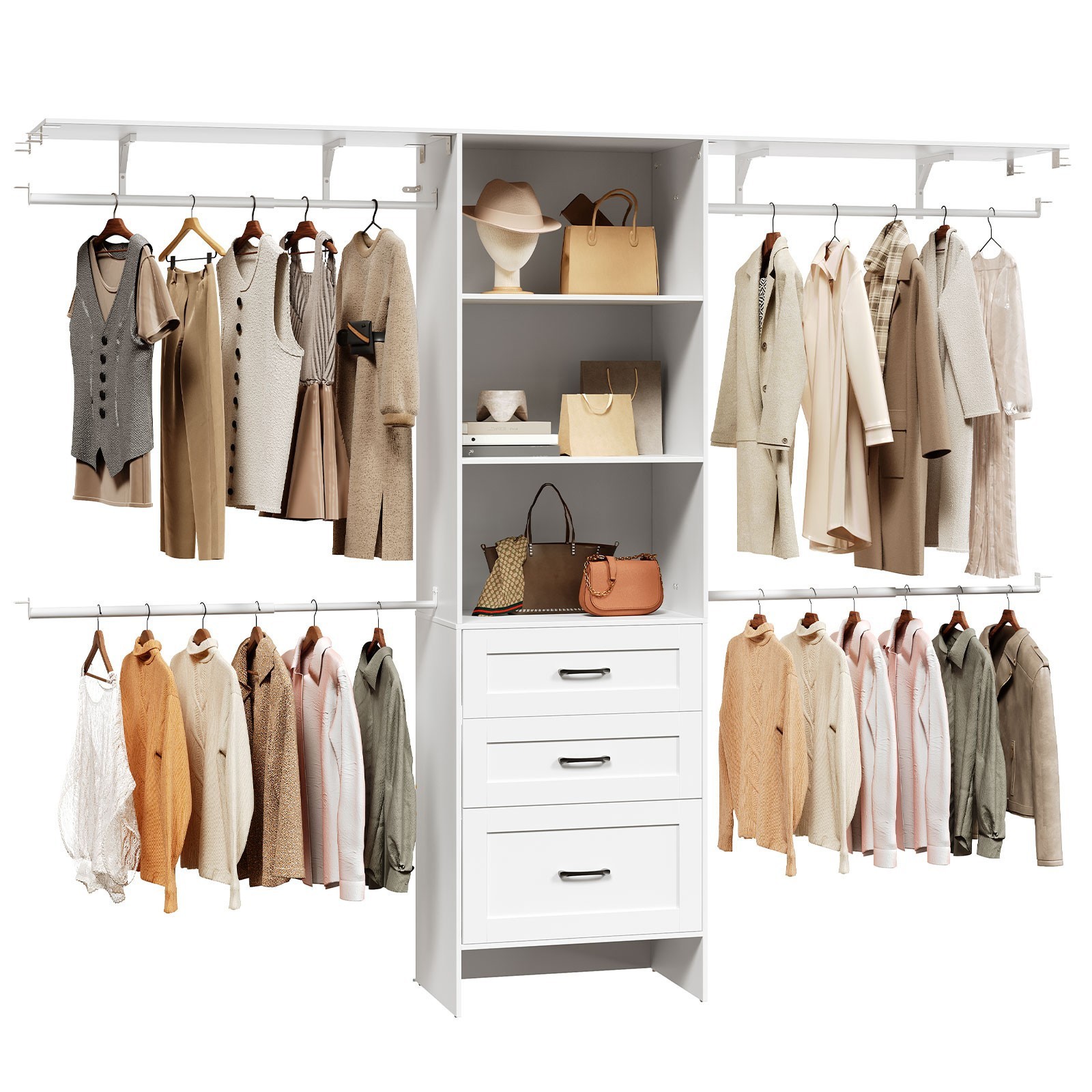 HOOBRO Closet Wardrobe Heavy-Duty Clothes Rack Freestanding Closet Organizer