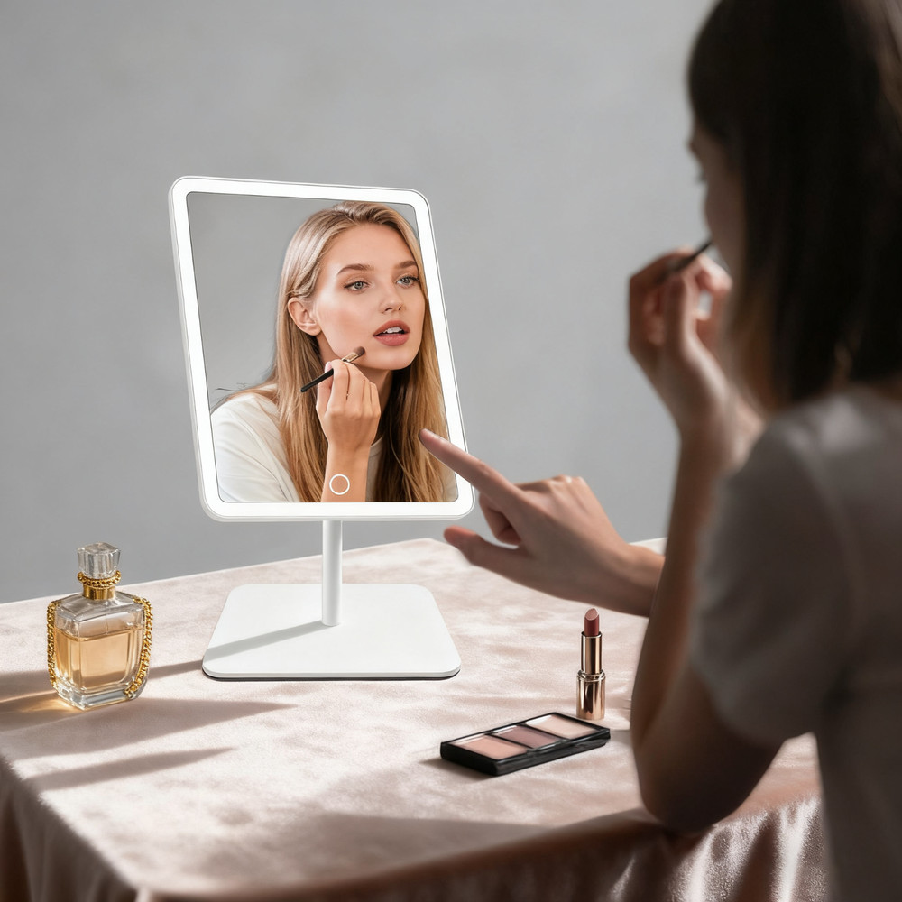Rechargeable Makeup Mirror,360° rotation,Touch Control,3 Color Dimmable