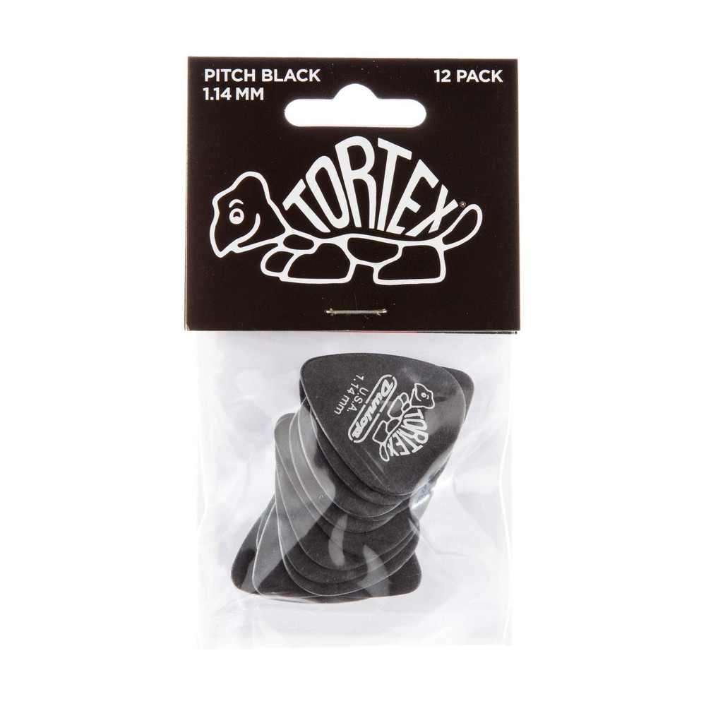 Black Tortex Guitar Picks 1.14mm 12 Pack Durable Maximum Memory Matte Finish
