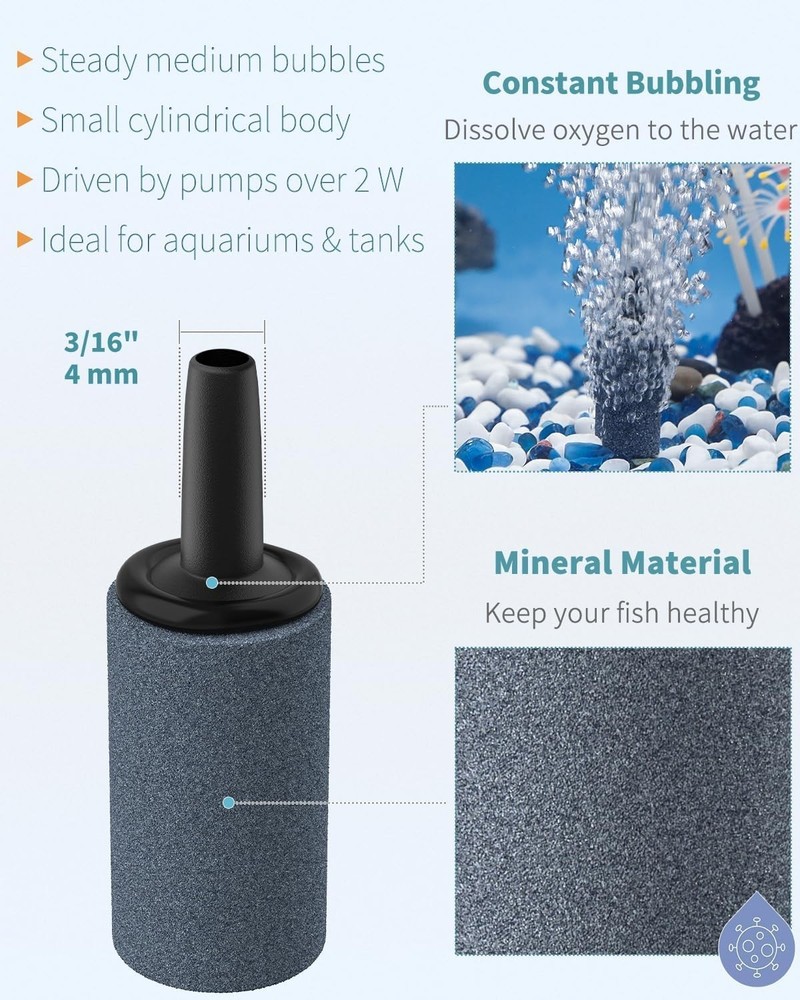 Efficient 1-Inch Air Stone Diffusers - 10 Pack for Small Fish Tanks and Buckets