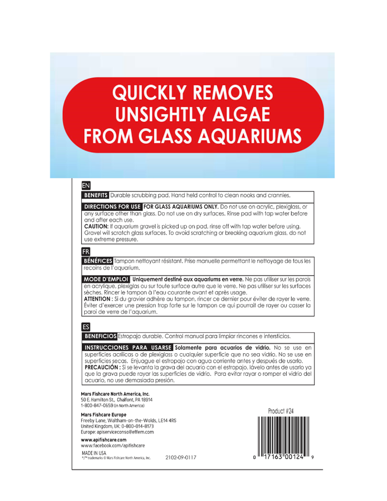 Hand Held Algae Scraper Pad for Glass/Hard Plastic Surfaces (3x3 in) 2 pack