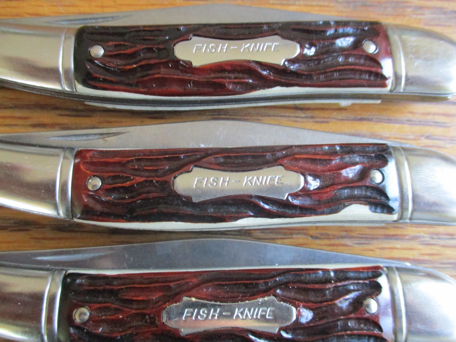 3 Fish Knives Single Blade Knife NOS Colonial Knife USA Stainless