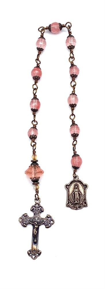 Cherry Quartz Gemstone Wire Wrapped Catholic Heirloom Tenner Rosary