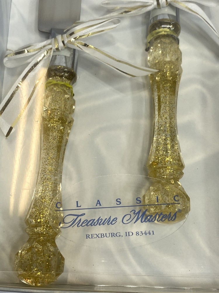 Treasure Masters Gold Glitter Wedding Knife And Server Set
