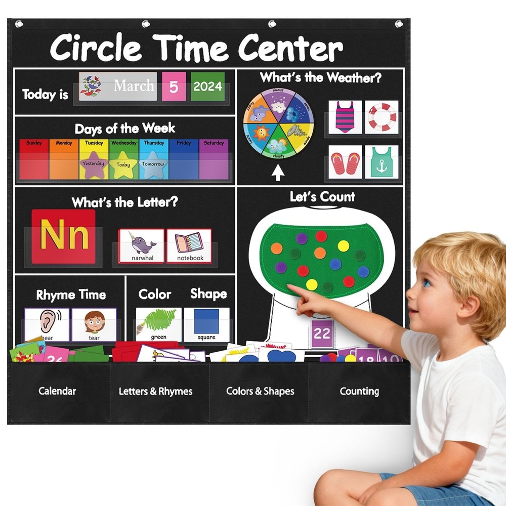 Circle Time Learning Center Pocket Chart, Calendar for Classroom, Educational...