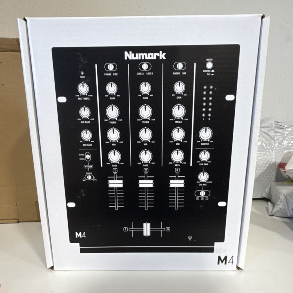 Numark M4 Three-Channel DJ Mixer, Replaceable Crossfader, Three-Band EQ, Black