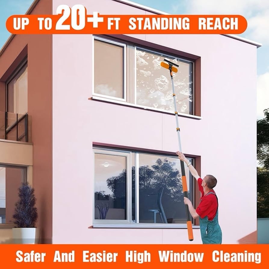 20FT Window Squeegee with Extension Pole, 2-in-1 Squeegee for Window Cleaning