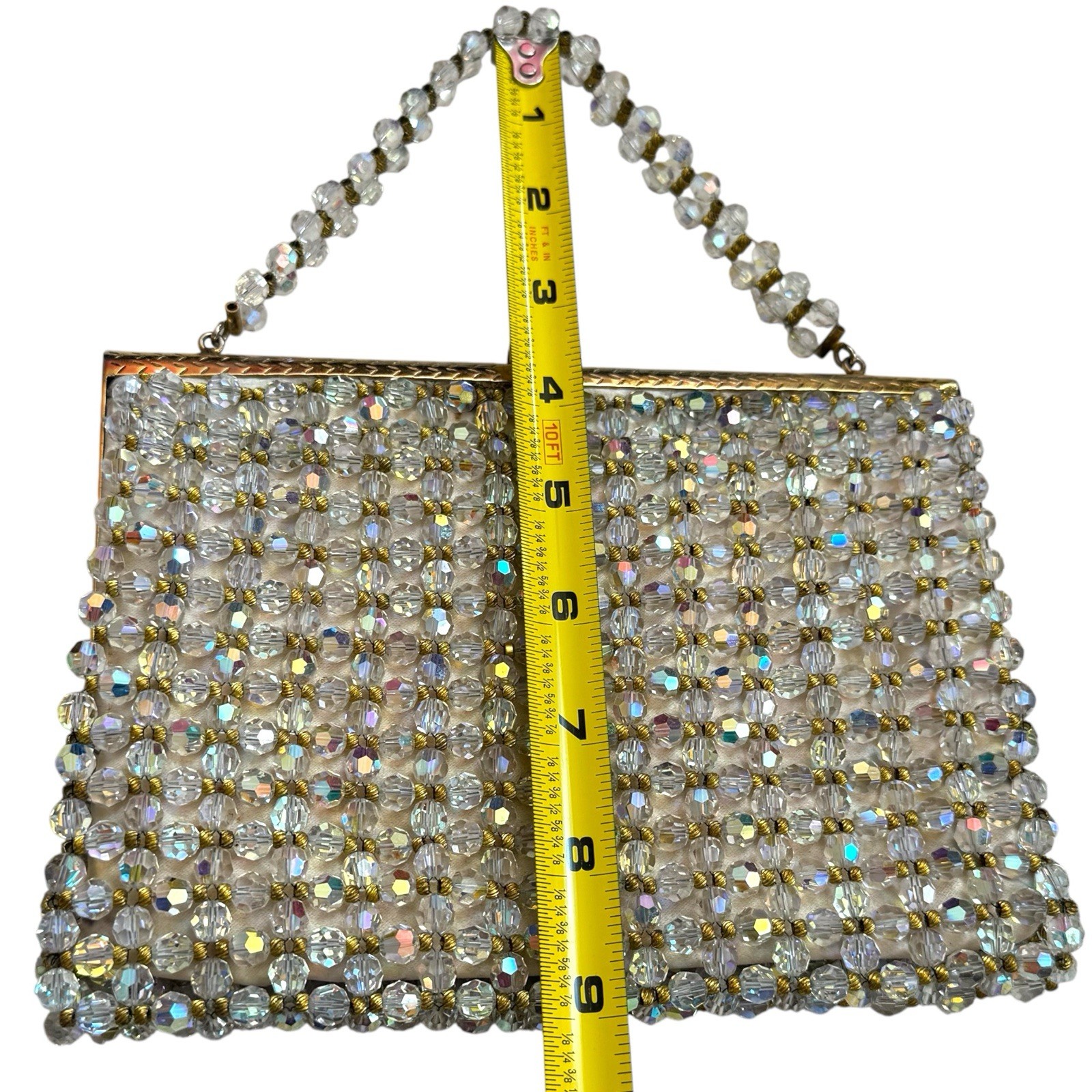 Vintage Iridescent and Gold Heavily Beaded Handbag Evening Special Occasion