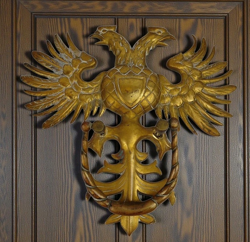 Antique Large 2 Headed Eagle Solid Brass Door Knocker Russian Austrian Masonic
