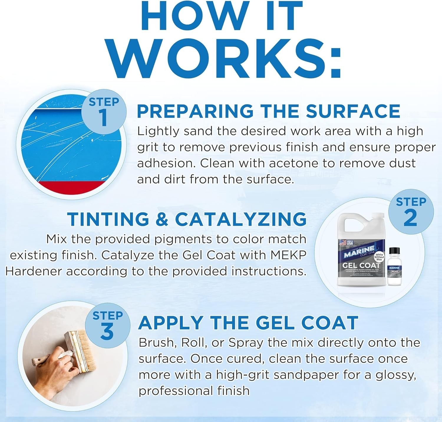 Marine Coat One, White Gelcoat Repair Kit For Boat - (White With Wax, Quart)