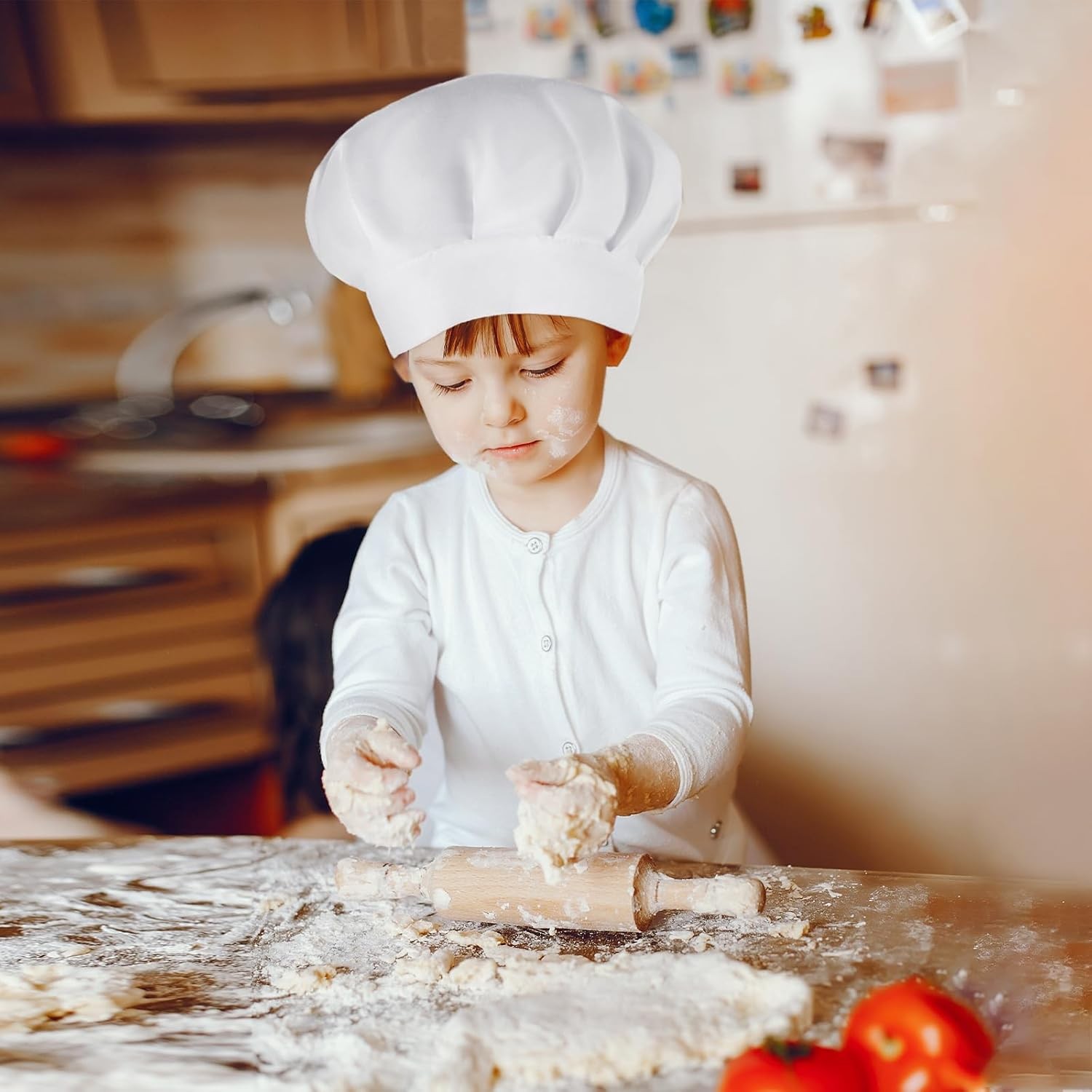 2PCS Kids Chef Hats Adjustable Cotton Cooking Caps for Baking or Parties