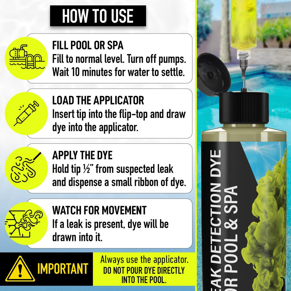Pool Leak Detection Dye Kit - with 2 Precision Applicators - 75+ Tests - Superio