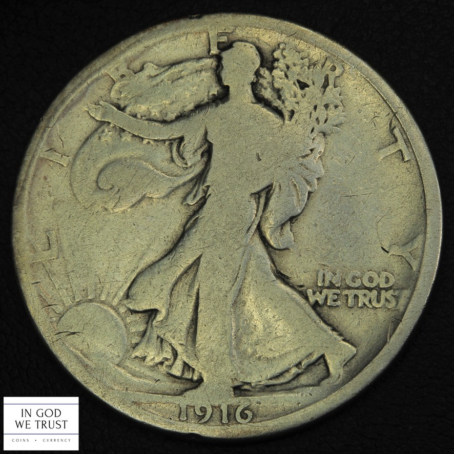 1916 Walking Liberty Silver Half Dollar 50C - Cleaned
