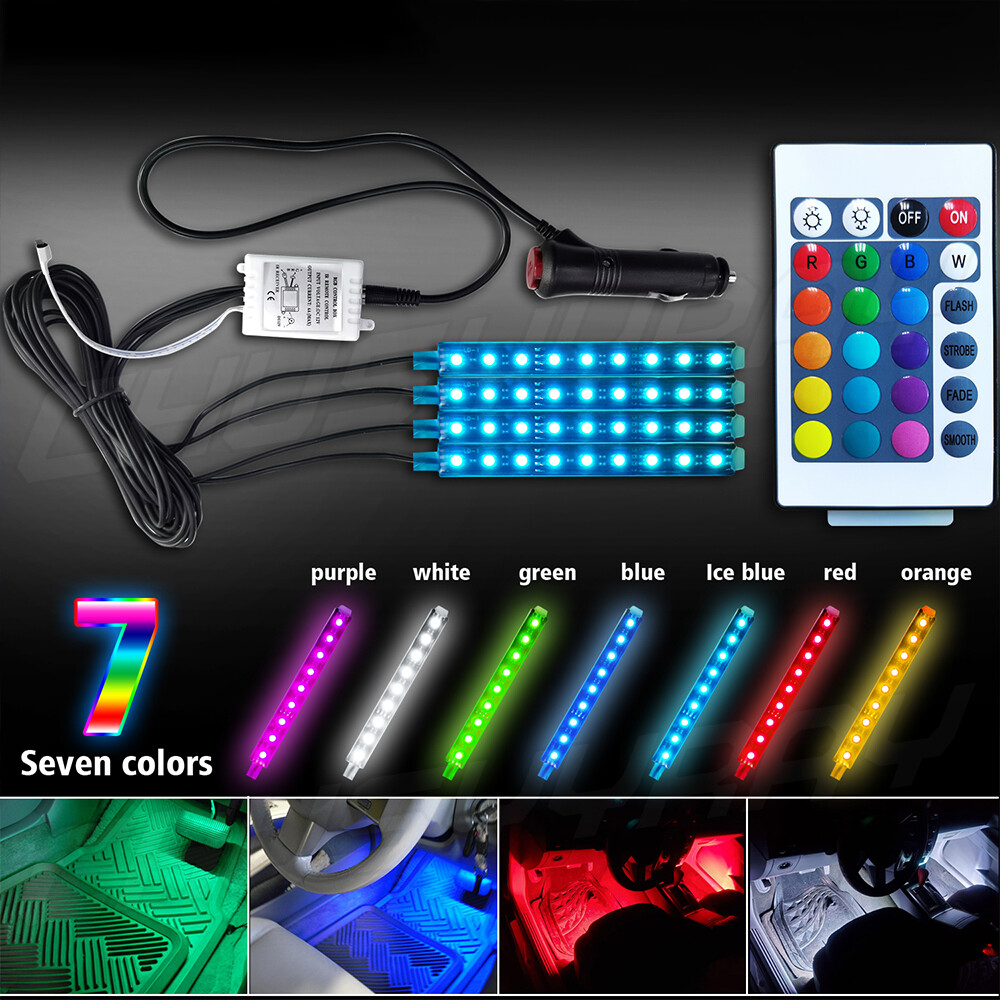 RGB LED Glow Interior Car Lamp Kit Under Dash Foot Well Seats Inside Lighting US