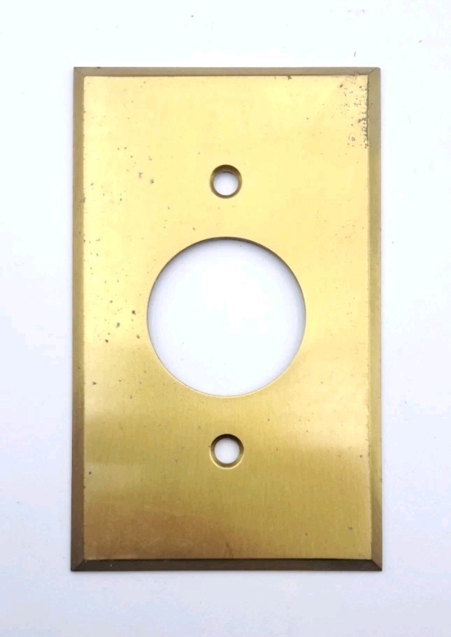 Vintage Brass Round Outlet Socket Wall Cover Plate Rectangle Old Hardware