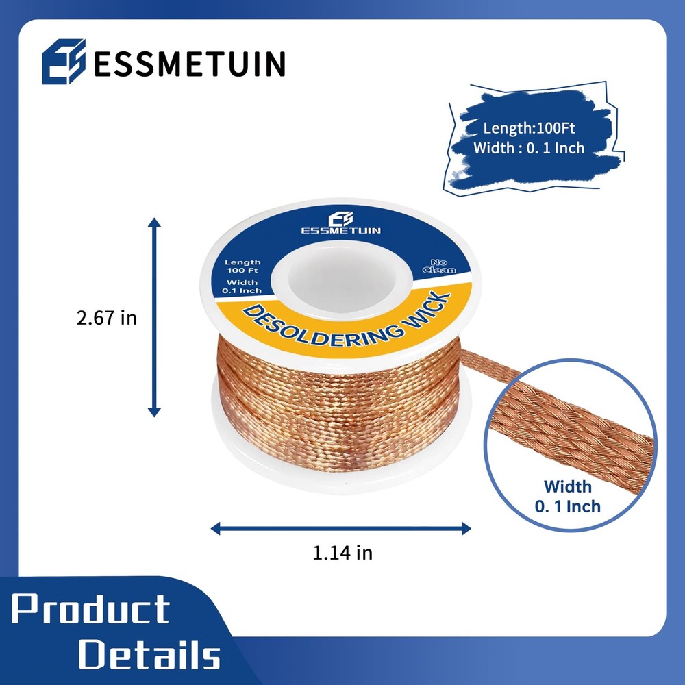 Essmtuin Solder Wick Braid 100Ft with Flux for Electronic, Desoldering Wick B...