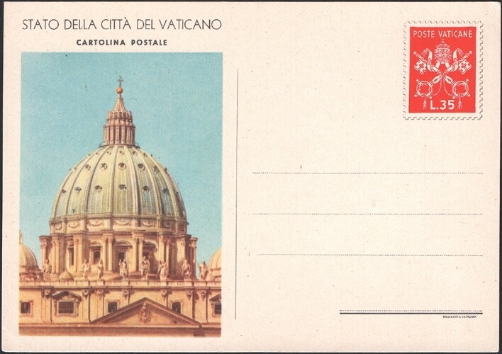 VATICAN, 1950. Post Card H&G 17, Mint