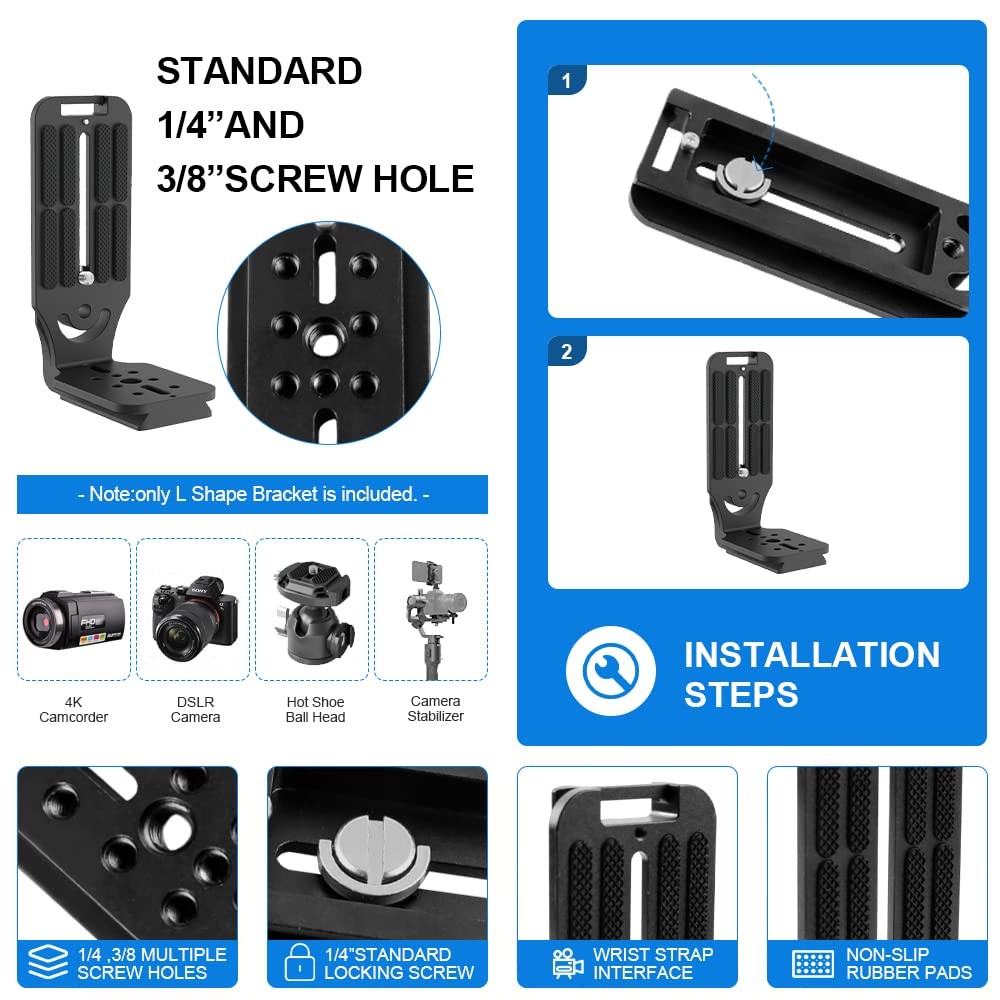 (Real Single One) DSLR Camera L Bracket Quick Release Plate Vertical Black-03
