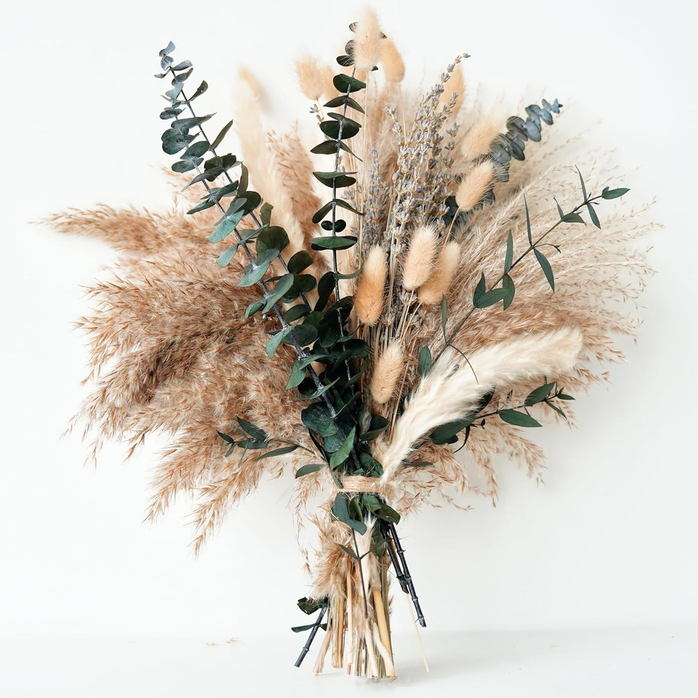 Green Pampas Grass Boho Bouquet – Exquisite Lavender and Eucalyptus