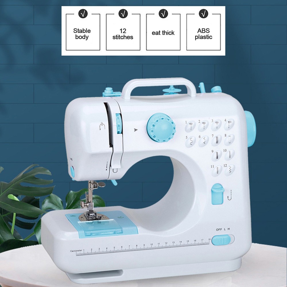 Mini Electric Sewing Machine 12Stitches Double Thread Portable US Plug Blue 110V