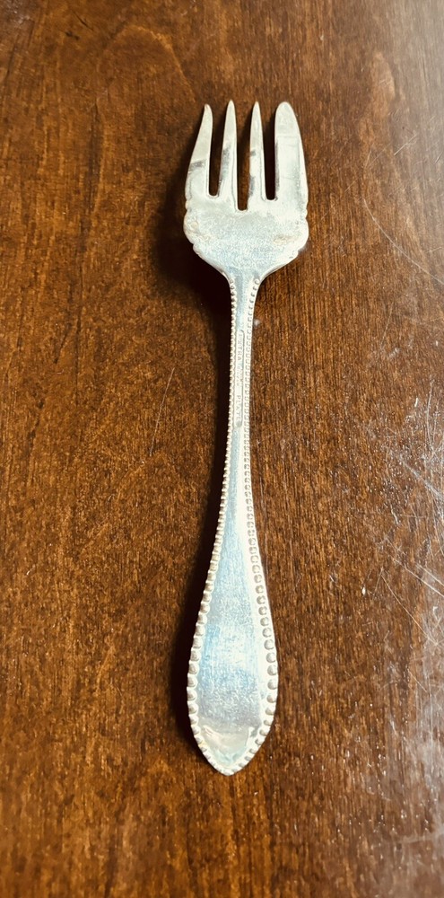 Beaded MEAT FORK EXTRA PLATE COIN SILVER ~ 8"