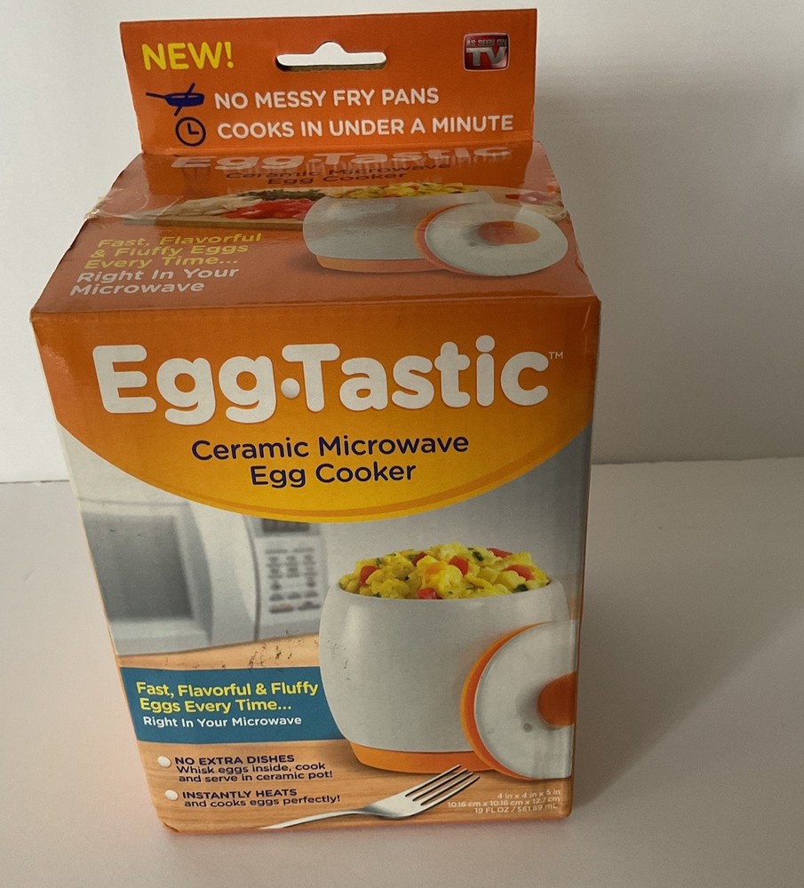 Egg-Tastic Ceramic Microwave Egg Cooker With Box Easy No Mess *NIB*