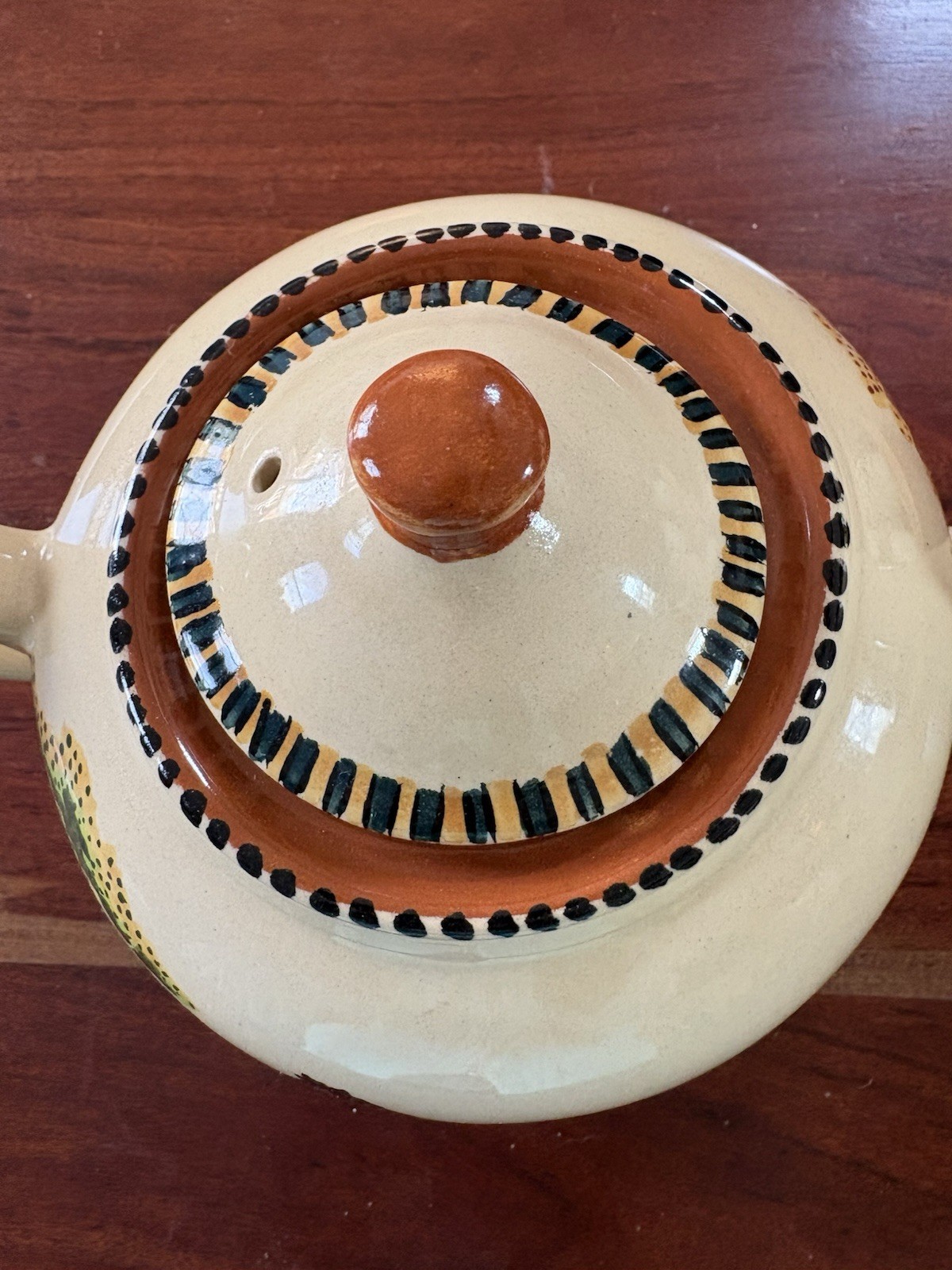 8 Cp Teapot African Design Hand Painted Ceramic Made In Zimbabwe Signed Vintage