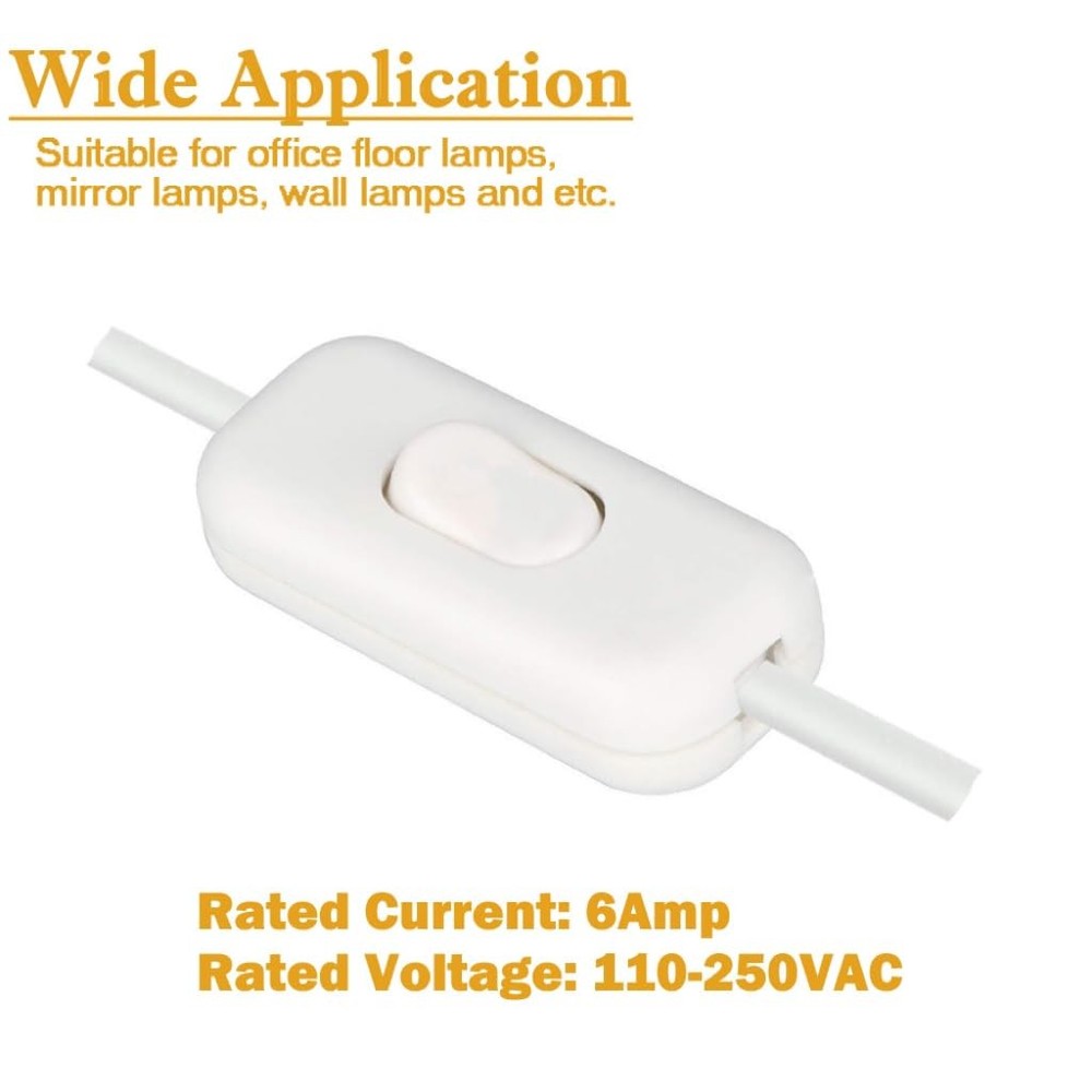 Inline Cord Switch, 2PCS On/Off Lamp Control Appliance Switch AC120V White-B