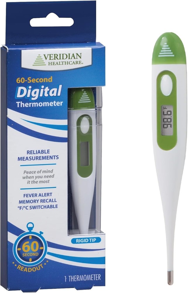 Veridian Digital Thermometer | 60-Second Readout | Fever Alert + Memory