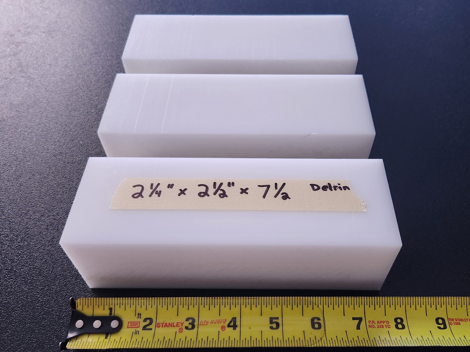 (3) DELRIN (ACETAL) NATURAL SHEET STOCK 2.25" X 2.50" X 7.50" LOT OF 3