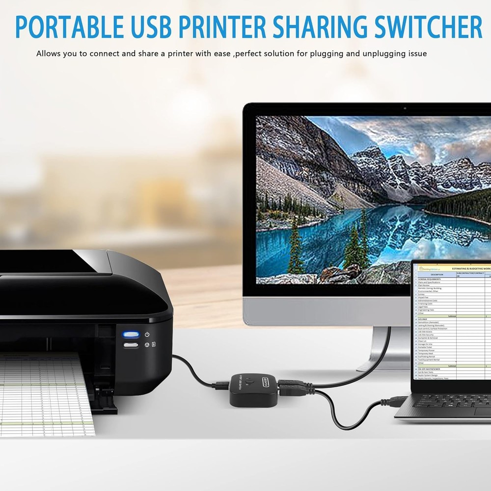 USB Printer Sharing KVM Switch - Automatic Driverless Device Sharing System