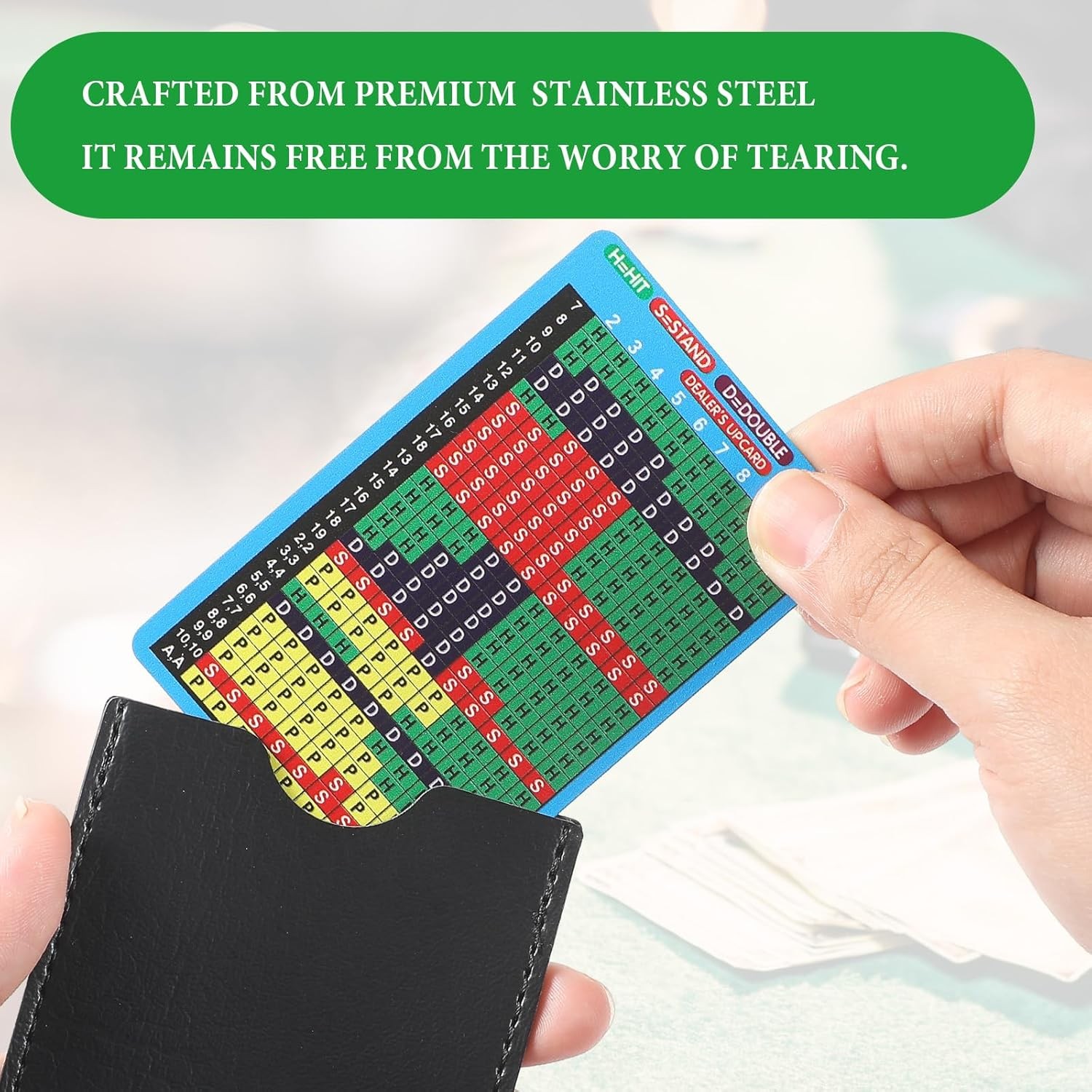 Metal Blackjack Basic Strategy Card with Protective Sleeve