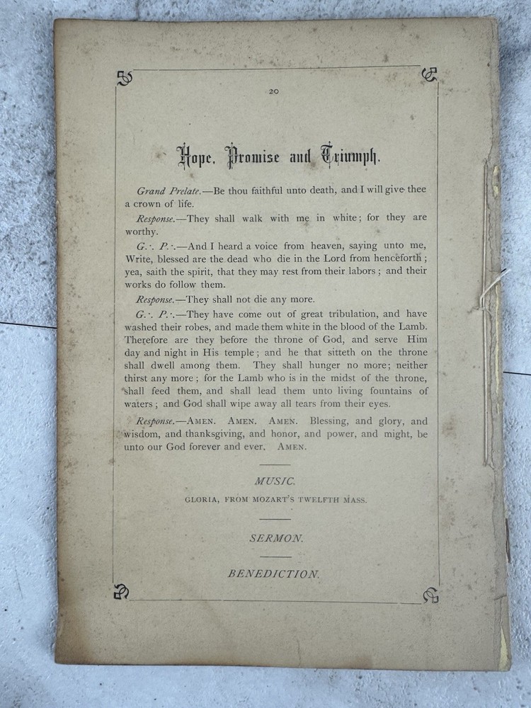 1883 Wheeling WV Knights Templar Ascension Day Program Cyrene Commandery Antique