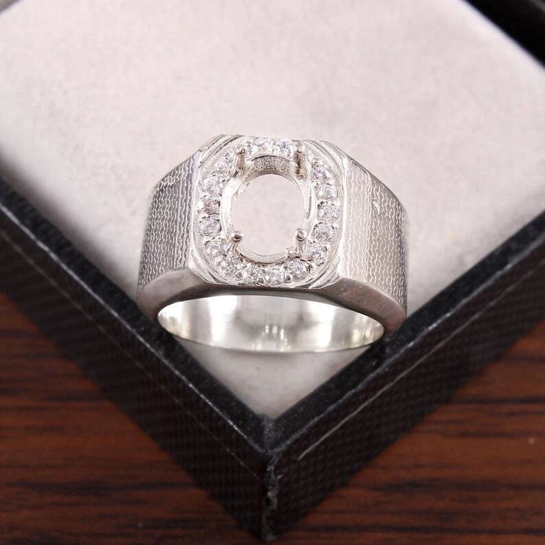 925 Solid Silver Semi Mount Setting For Men 8x10 mm Oval Ring Blanks Big Ring