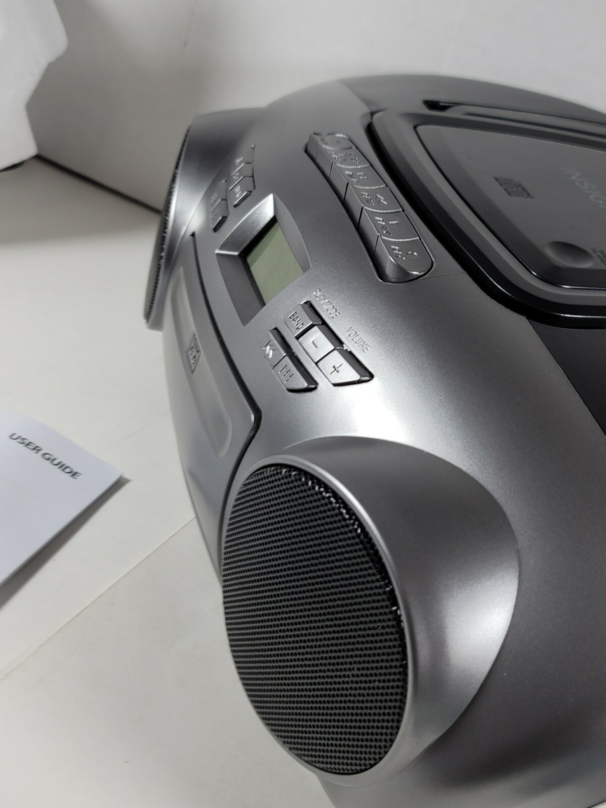 Insignia - AM/FM Radio Portable CD Boombox with Bluetooth - Silver/Black