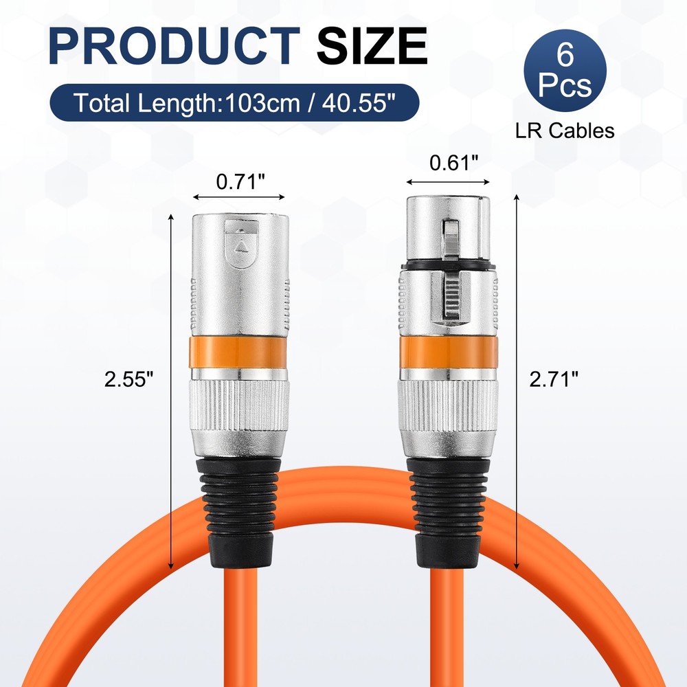 6 Pcs XLR Cables, 3 ft Microphone Cable for Live Recording Studios, Origin