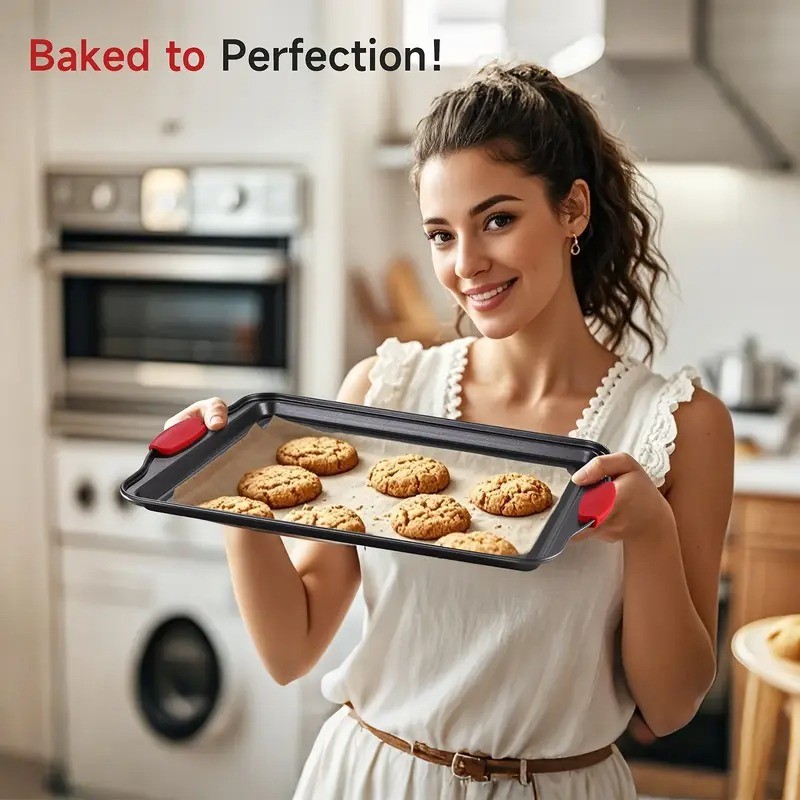 3PCS Kitchen Oven Baking Pans Nonstick Baking Sheets Set Metal Bakeware