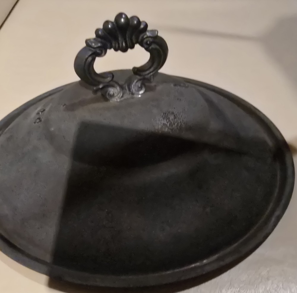 8½" Vintage Silver Plate Lid with Ornate Handle Server Tool