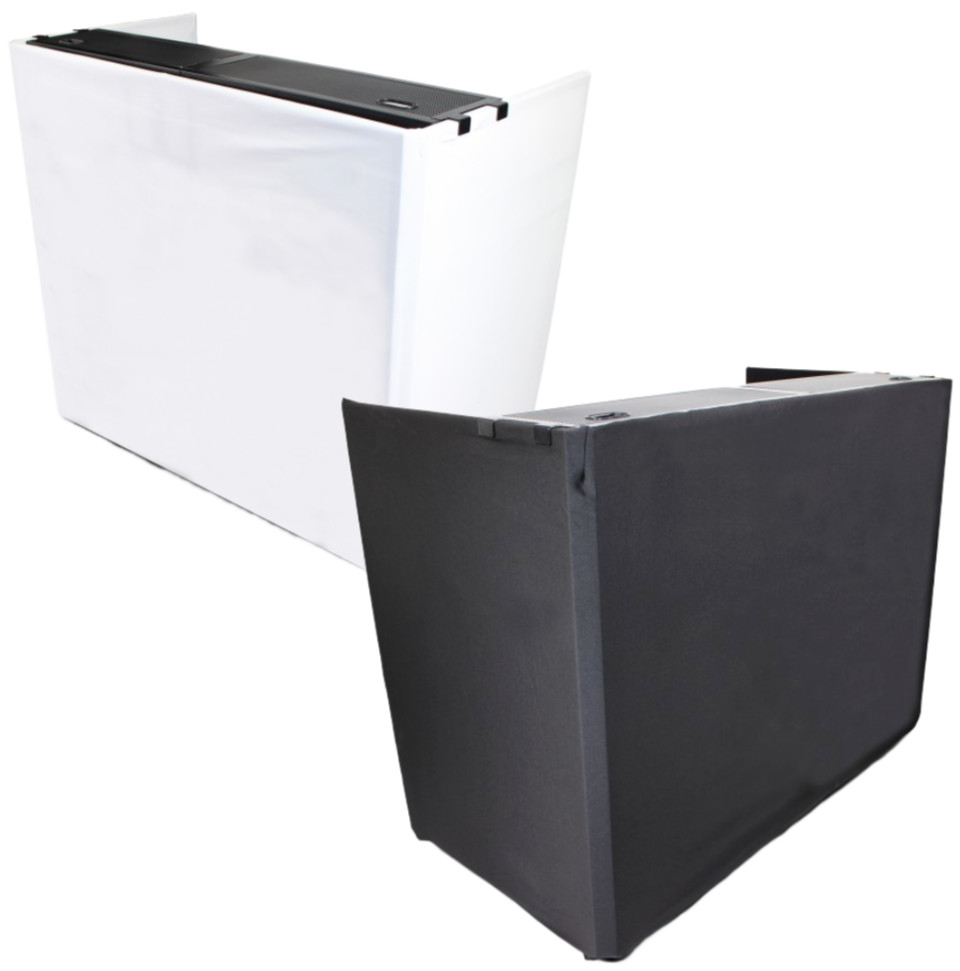 ProX XF-MESA MEDIA Portable DJ Facade Table Station with TV Mount, Scrims & Bag