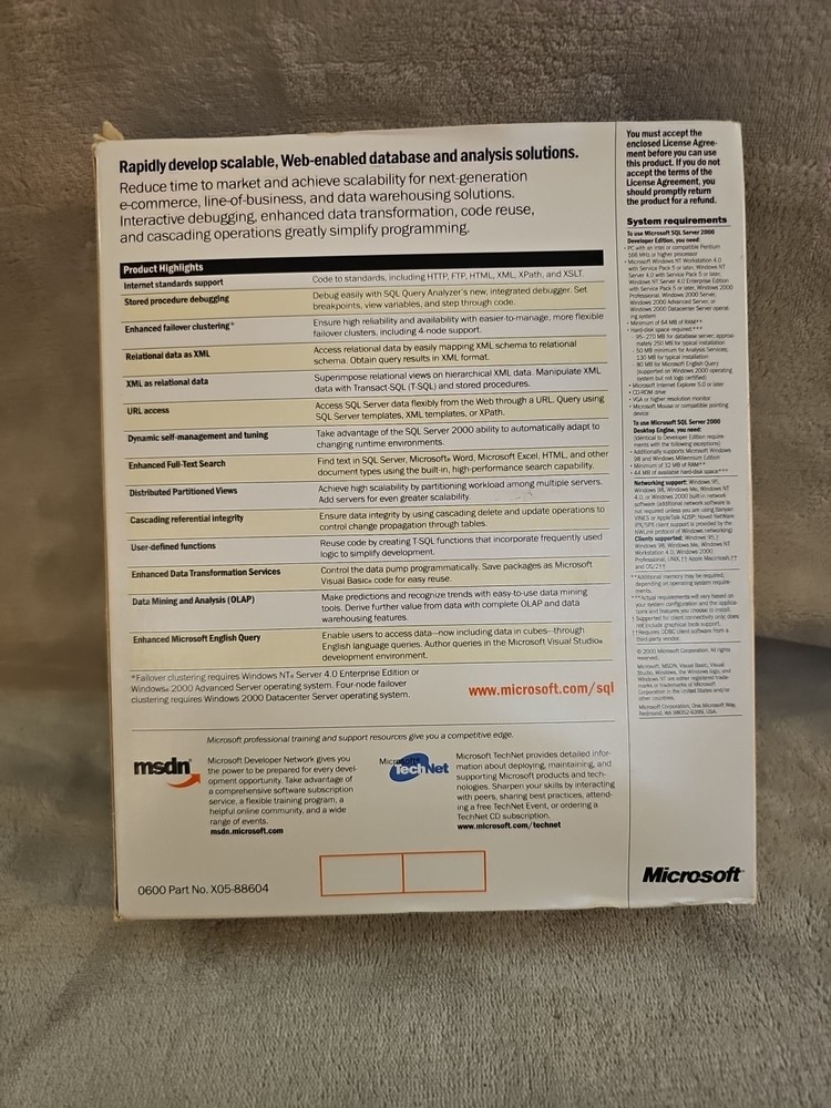 Microsoft SQL Server 2000 Developer Edition X08-15681 New Sealed