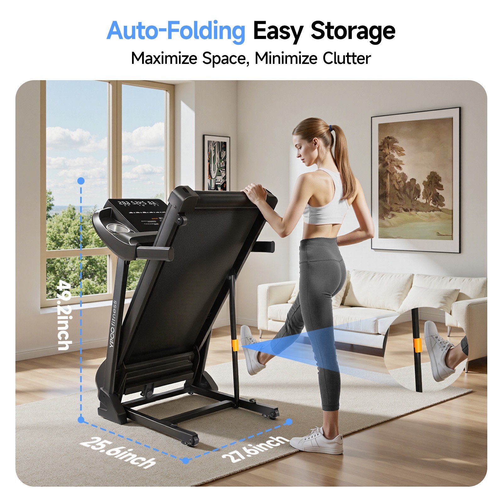 YPOO Treadmill with 0-15% Auto Foldable Treadmill for Home 8.0 MPH Treadmill