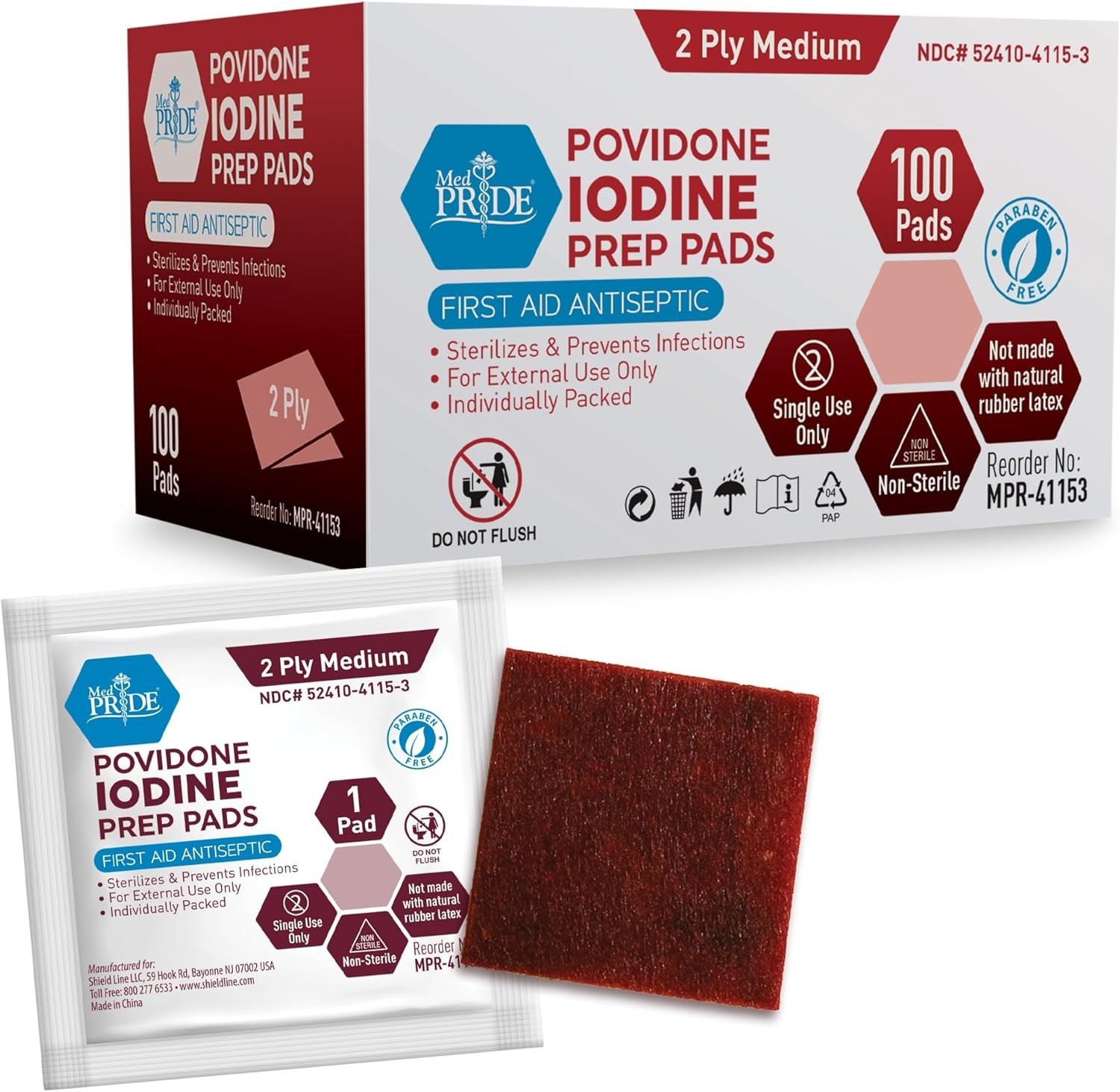 MED PRIDE Povidone Iodine Prep Pads 10% Antiseptic Wipes Skin Prep Bulk 1000ct
