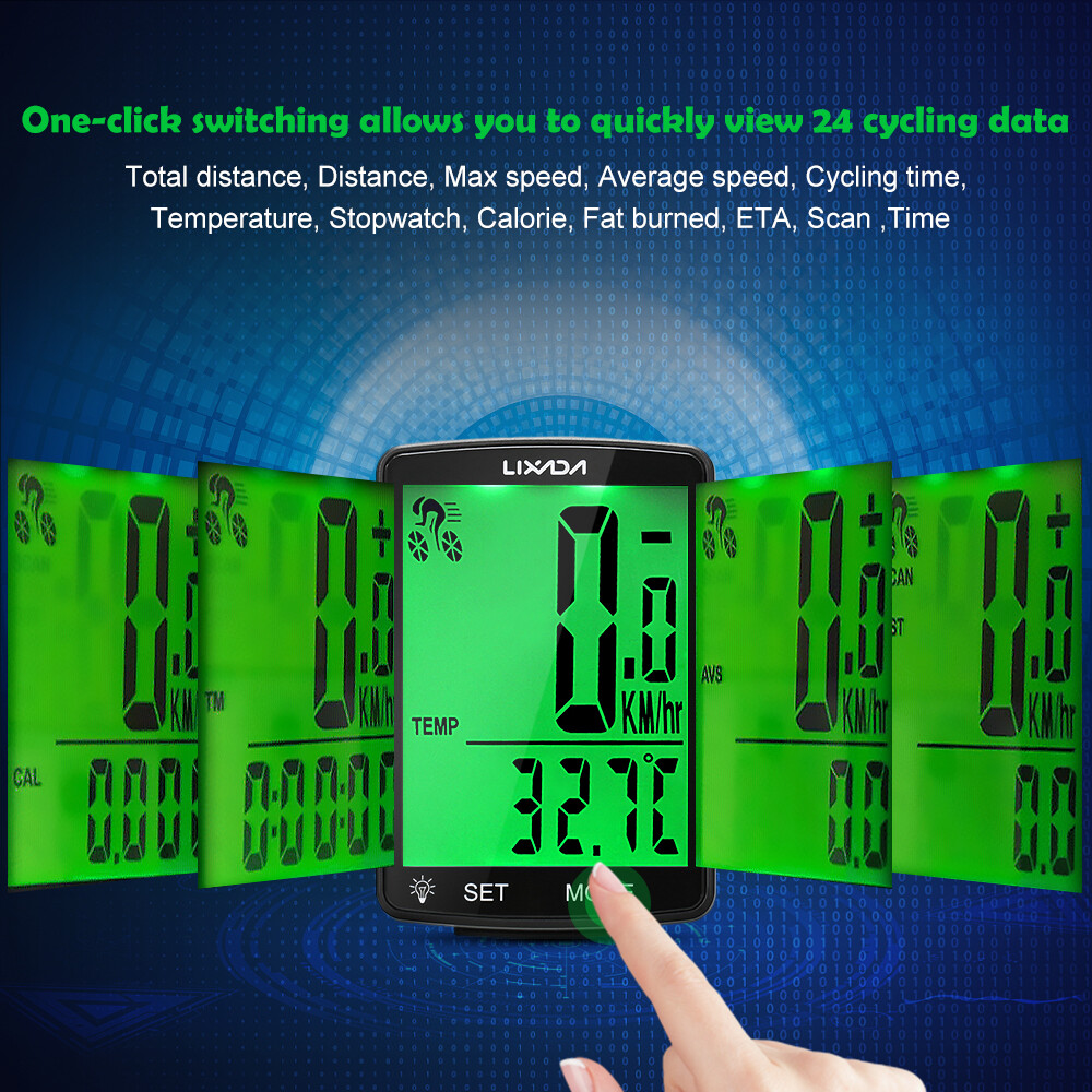 LIXADA Wireless Bike Computer Multi Functional LCD Screen MTB Bicycle Computer