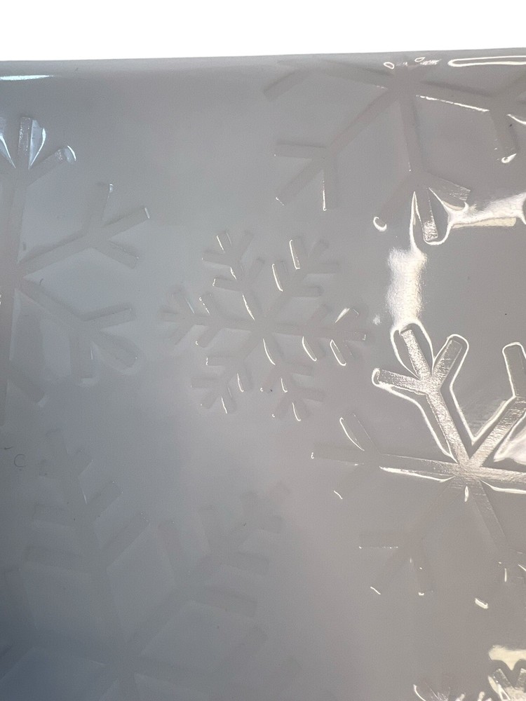 Crate & Barrel White Snowflake Embossed Rectangular Serving Tray 12”x 9.5” Xmas