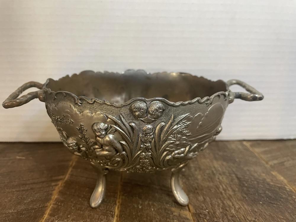 Antique NEGBAUR N.Y. Silver Plated Copper Bowl with Cherub Scenes No. 256