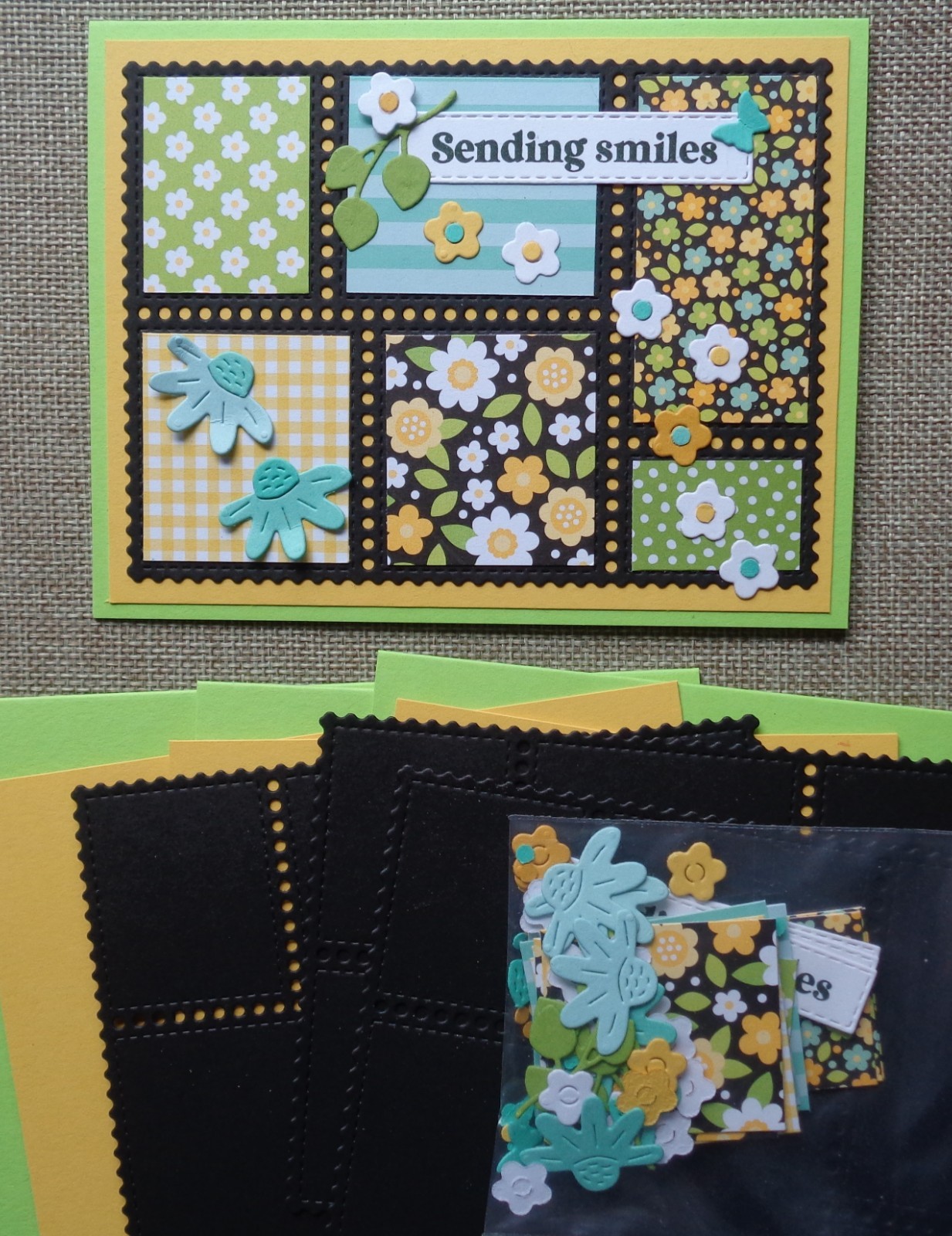 Stampin Up! Card Kit SENDING SMILES Postage Collage Happy Flowers and Butterfly